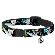 Breakaway Cat Collar with Bell - Glowing Tinker Bell Poses/Butterflies & Flowers Black/Multi Neon Breakaway Cat Collars Disney   