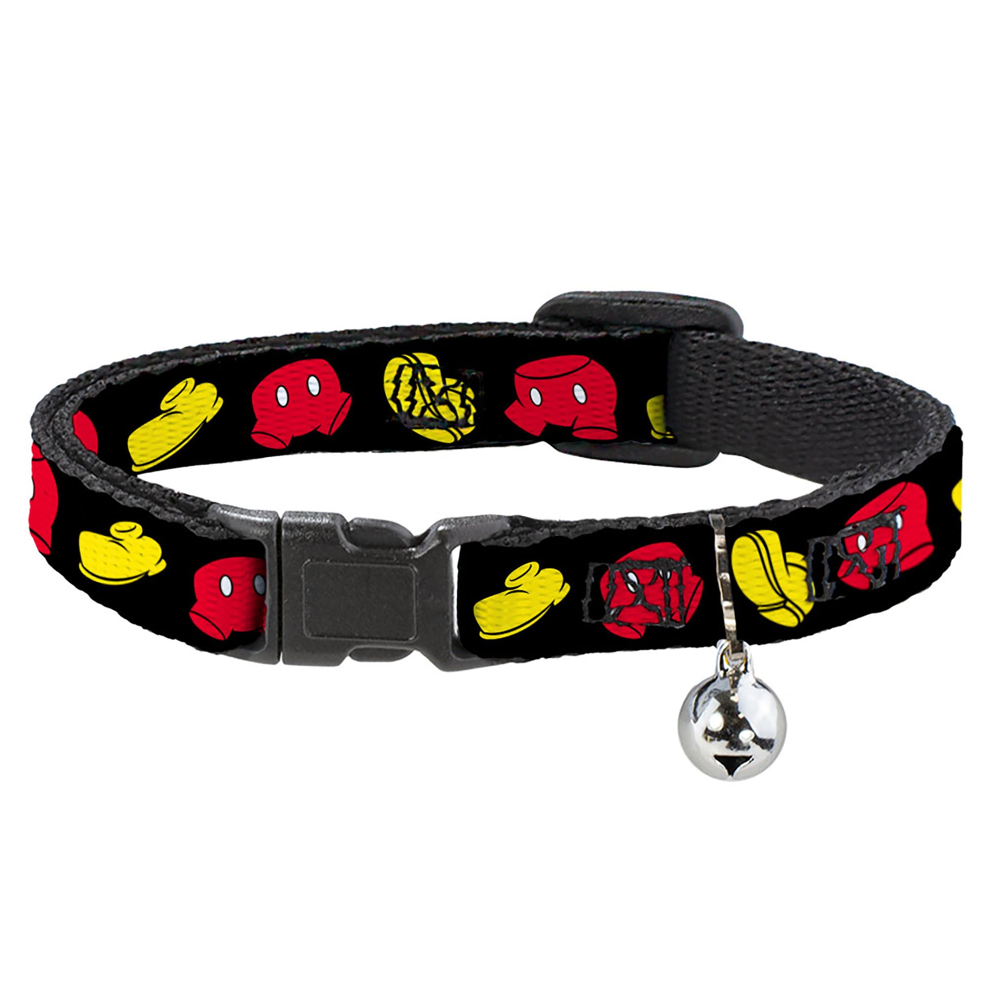Breakaway Cat Collar with Bell - Mickey Mouse Shorts and Shoes Black/Red/Yellow Breakaway Cat Collars Disney   