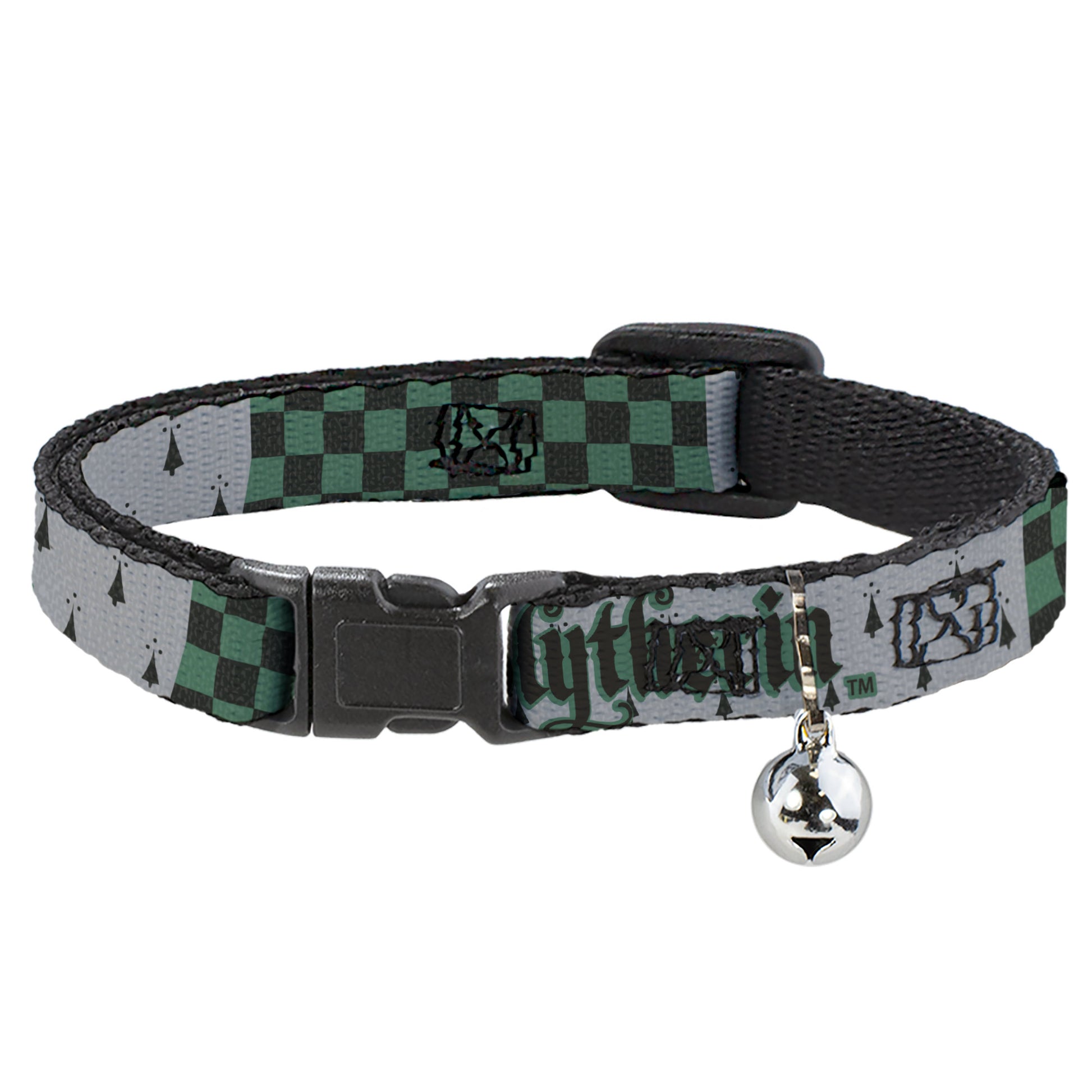 Breakaway Cat Collar with Bell - Harry Potter SLYTHERIN/Checker Blocks Grays/Greens Breakaway Cat Collars Harry Potter
