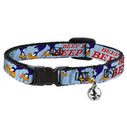 Breakaway Cat Collar with Bell - MEEP MEEP!! w/Road Runner Poses Baby Blue Breakaway Cat Collars Looney Tunes   