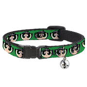 Breakaway Cat Collar with Bell - The Powerpuff Girls Buttercup Face Close-Up Green Breakaway Cat Collars Powerpuff Girls