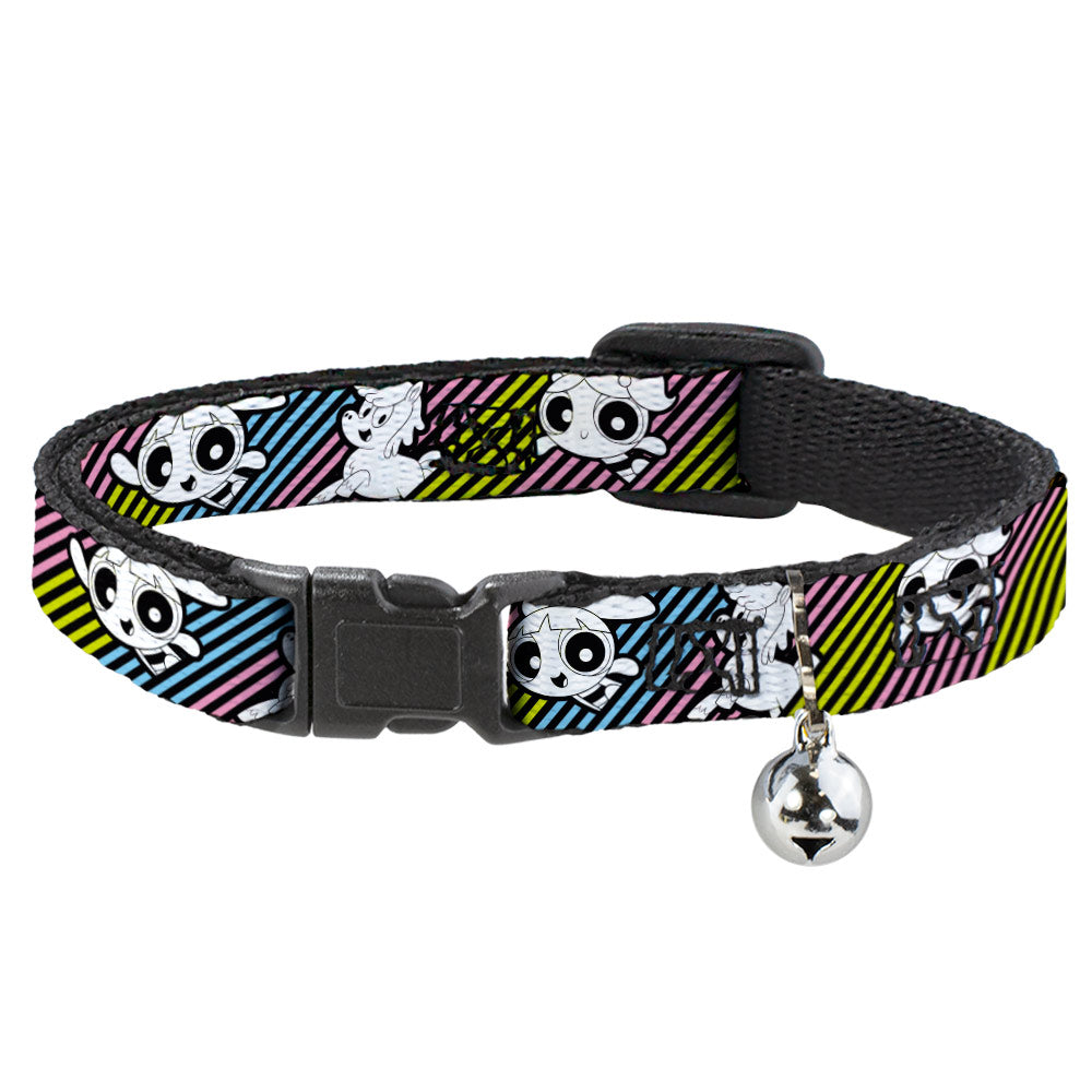 Breakaway Cat Collar with Bell - The Powerpuff Girls and Donny Stripe Black/Multi Pastel Breakaway Cat Collars Powerpuff Girls