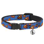 Breakaway Cat Collar with Bell - Super Shield Diagonal Royal Blue/Red Breakaway Cat Collars DC Comics   