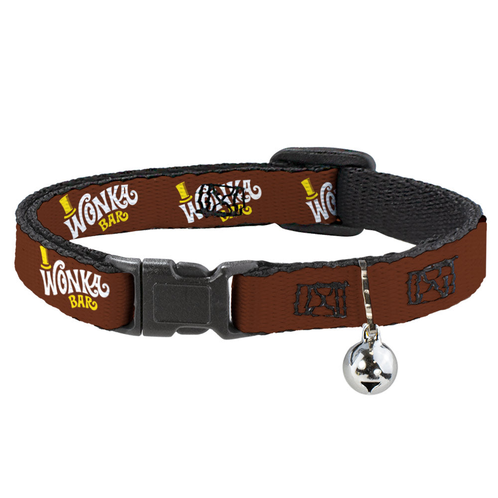 Breakaway Cat Collar with Bell - Willy Wonka and the Chocolate Factory WONKA BAR Logo Brown/Yellow/White Breakaway Cat Collars Willy Wonka and the Chocolate Factory