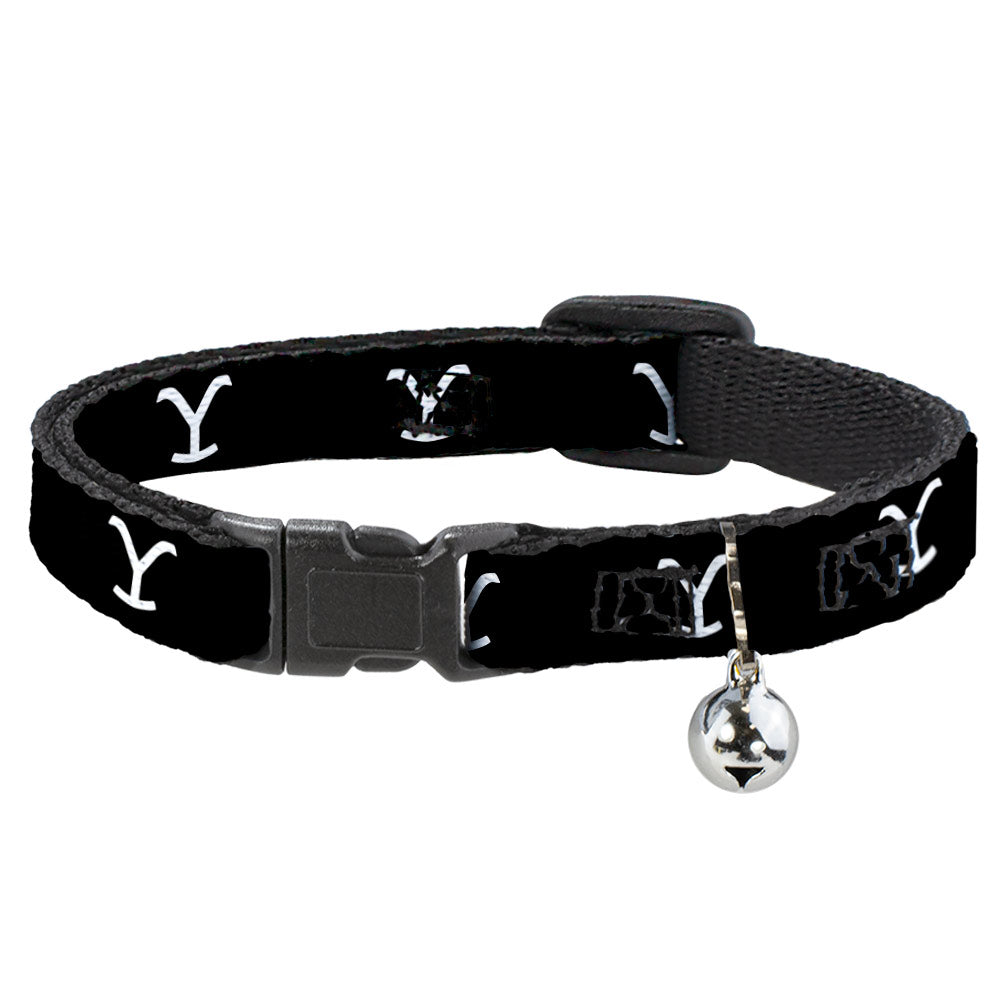 Breakaway Cat Collar with Bell - Yellowstone Y Logo Black/White Breakaway Cat Collars Yellowstone