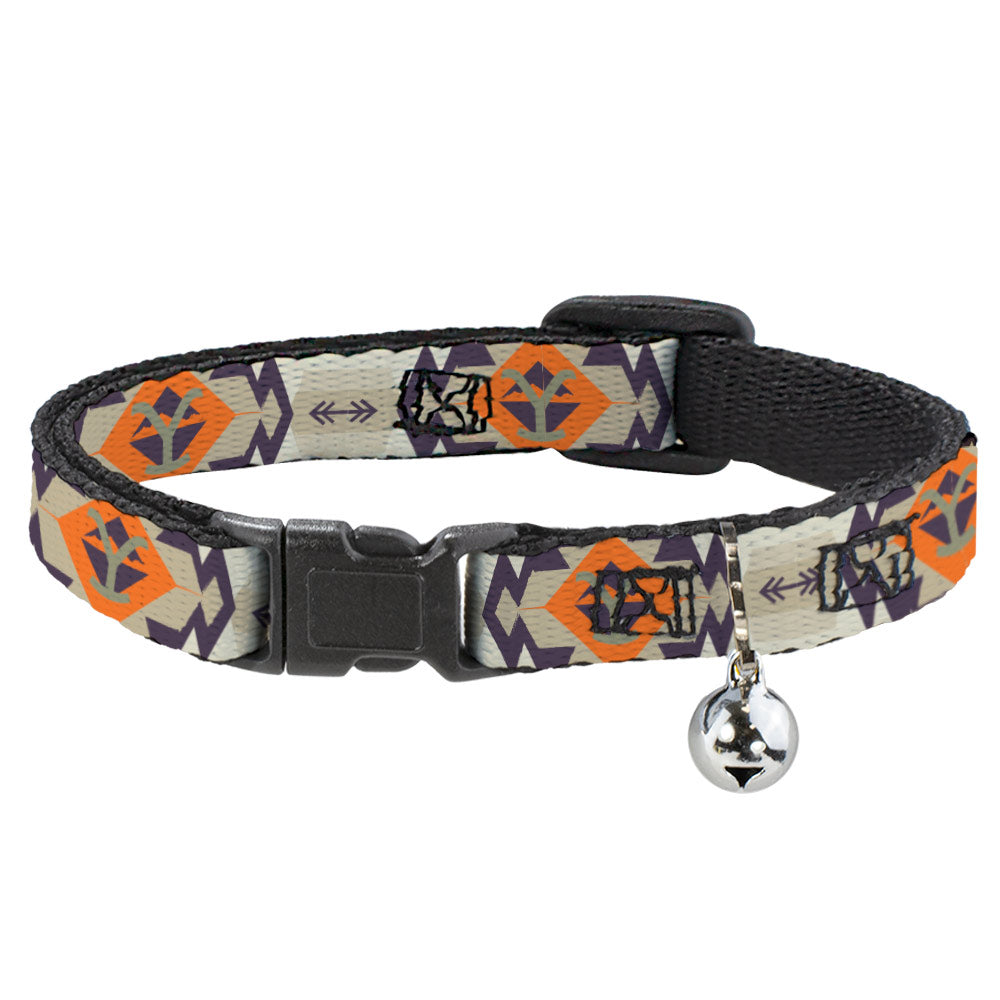 Breakaway Cat Collar with Bell - Yellowstone Y Logo Native American Tribal Tans/Blue/Orange Breakaway Cat Collars Yellowstone
