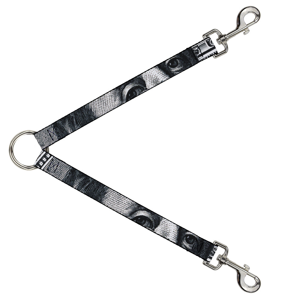 Dog Leash Splitter - 100 Dollar Bill CLOSE-UP White/Black Dog Leash Splitters Buckle-Down   