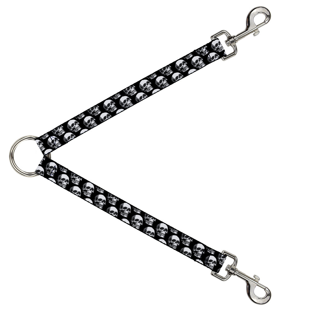 Dog Leash Splitter - 3-D Skulls Repeat Black/Grays/White Dog Leash Splitters Buckle-Down   