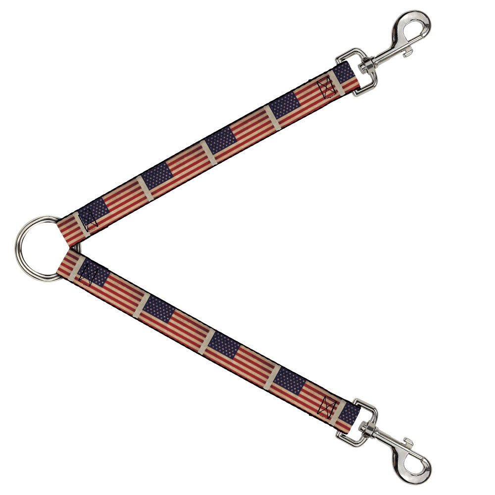 Dog Leash Splitter - American Flag Weathered Color Repeat Dog Leash Splitters Buckle-Down   