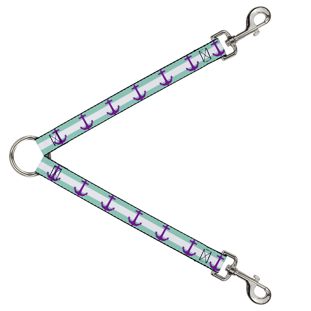 Dog Leash Splitter - Anchor/Stripe Teal/White/Purple Dog Leash Splitters Buckle-Down   