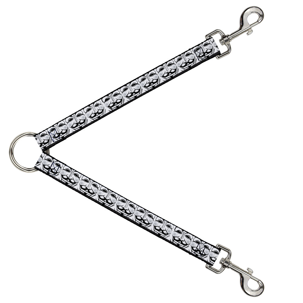 Dog Leash Splitter - Anonymous Face CLOSE-UP Repeat White/Black/Gray Dog Leash Splitters Buckle-Down   
