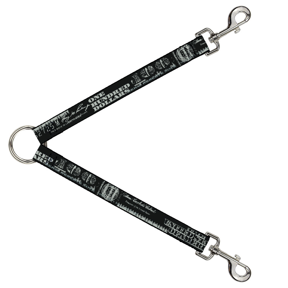 Dog Leash Splitter - Americana One Hundred Dollar Bill Elements Black/Gray Dog Leash Splitters Buckle-Down   