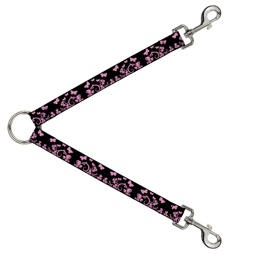 Dog Leash Splitter - Butterfly Garden Black/Pink Dog Leash Splitters Buckle-Down   