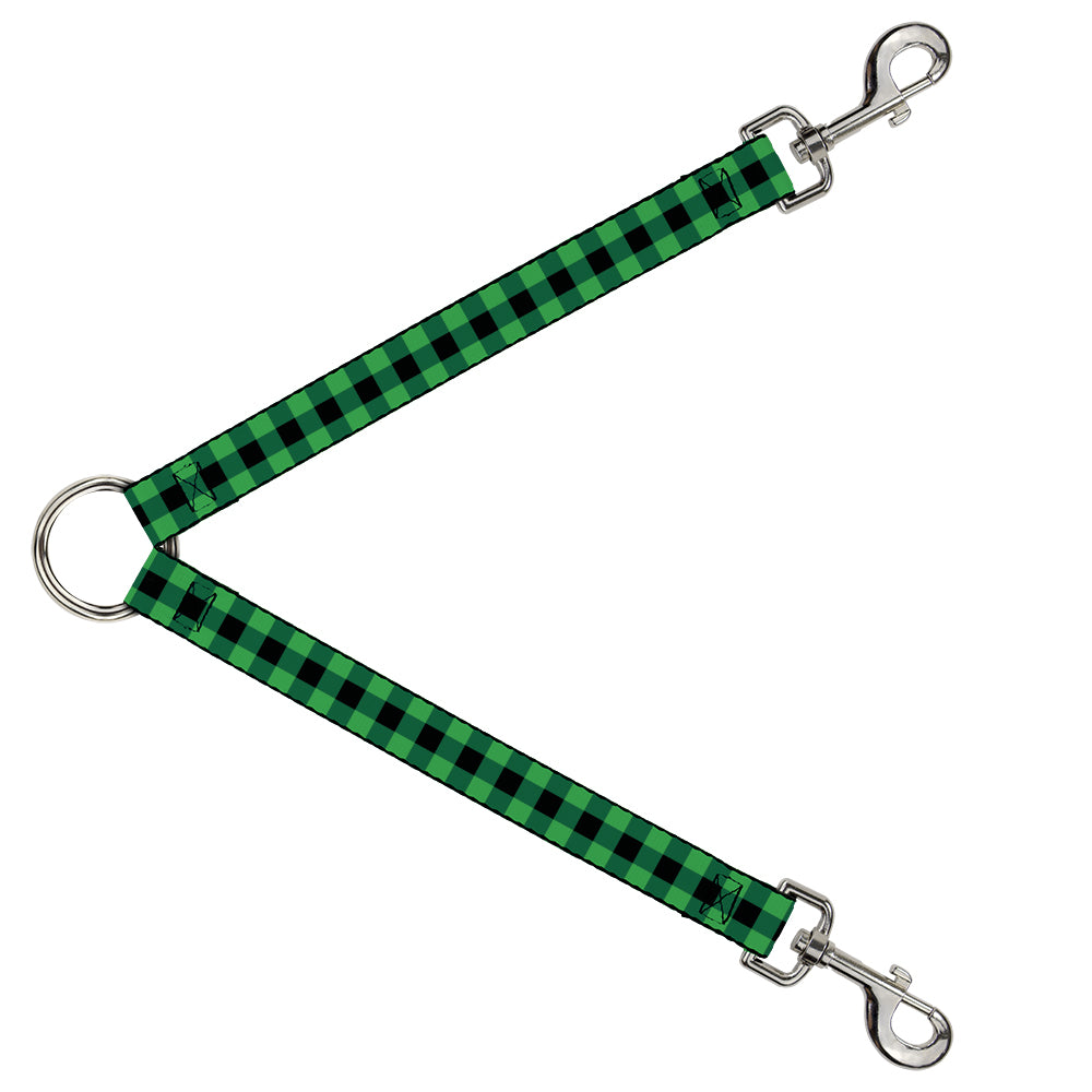 Dog Leash Splitter - Buffalo Plaid Black/Neon Green Dog Leash Splitters Buckle-Down   