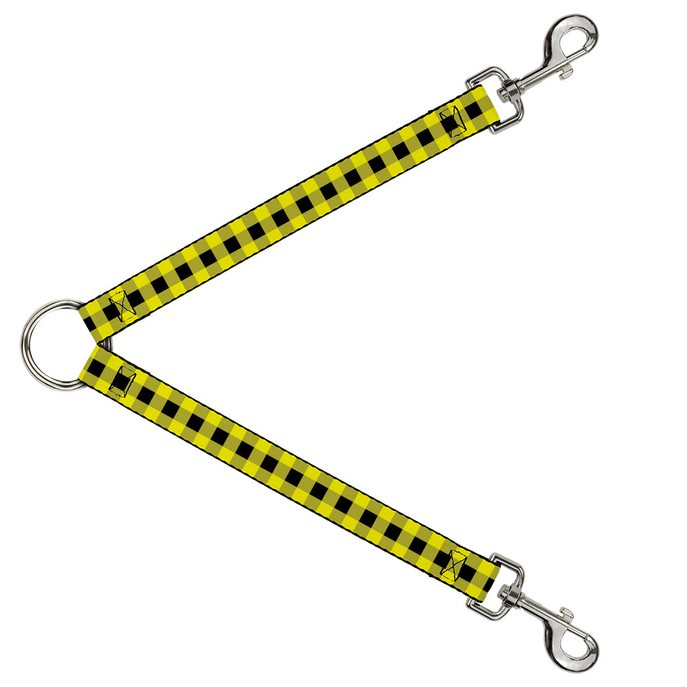 Dog Leash Splitter - Buffalo Plaid Black/Neon Yellow Dog Leash Splitters Buckle-Down   