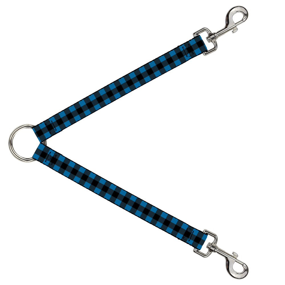 Dog Leash Splitter - Buffalo Plaid Black/Turquoise Dog Leash Splitters Buckle-Down   