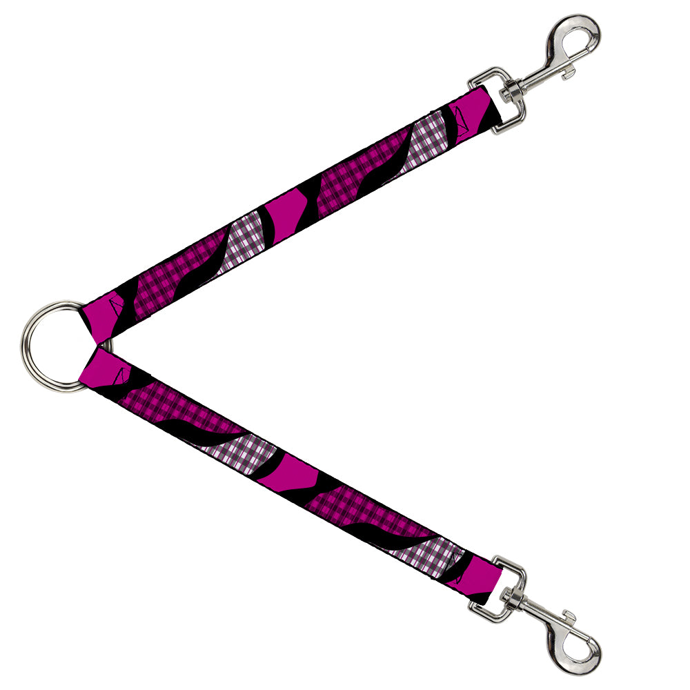 Dog Leash Splitter - Buffalo Plaid Abstract White/Black/Fuchsia Dog Leash Splitters Buckle-Down   