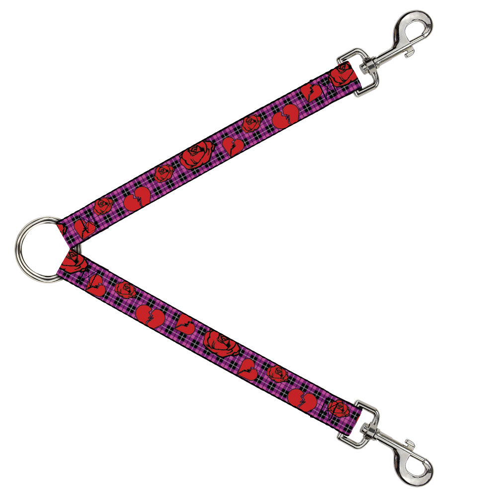 Dog Leash Splitter - Broken Hearts & Roses w/Fuchsia Plaid Dog Leash Splitters Buckle-Down   