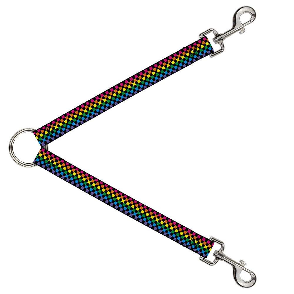 Dog Leash Splitter - Checker Black/Neon Rainbow Dog Leash Splitters Buckle-Down   