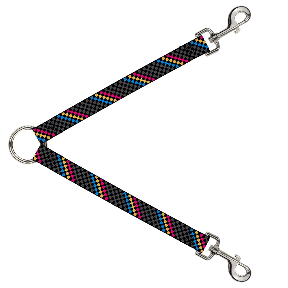 Dog Leash Splitter - Checker Stripe Black/Gray/Blue/Gold/Pink Dog Leash Splitters Buckle-Down   