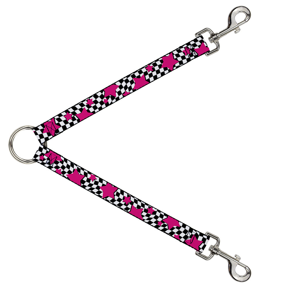 Dog Leash Splitter - Checker & Stars Black/White/Pink Dog Leash Splitters Buckle-Down   