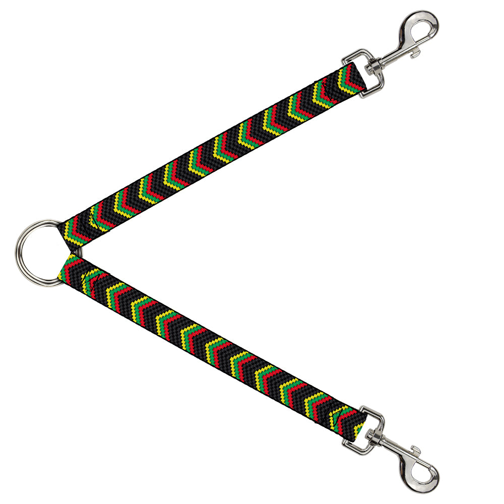 Dog Leash Splitter - Chevron Weave Black/Rasta Dog Leash Splitters Buckle-Down   