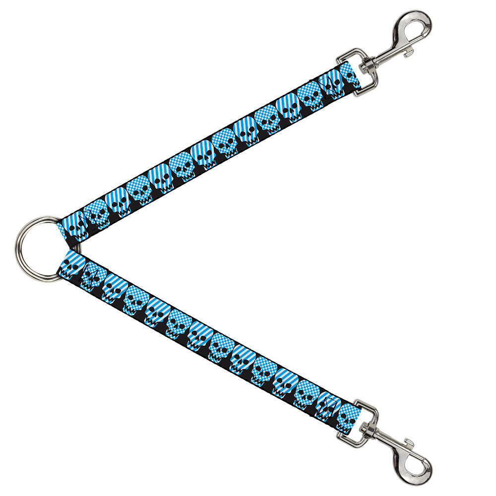Dog Leash Splitter - Checker & Stripe Skulls Black/White/Baby Blue Dog Leash Splitters Buckle-Down   