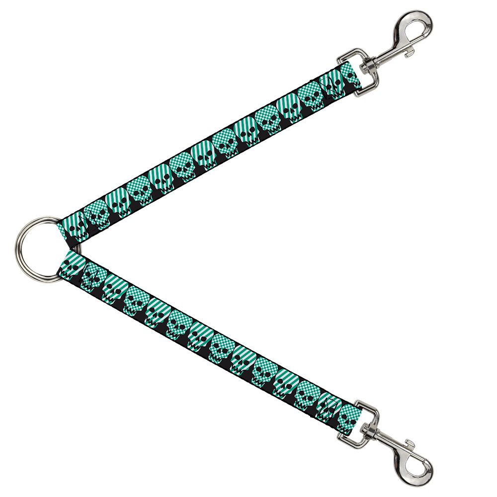 Dog Leash Splitter - Checker & Stripe Skulls Black/White/Green Dog Leash Splitters Buckle-Down   
