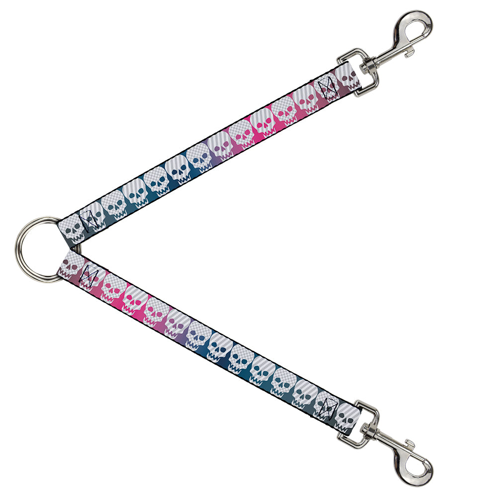 Dog Leash Splitter - Checker & Stripe Skulls Gradient Blue/Fuchsia Dog Leash Splitters Buckle-Down   