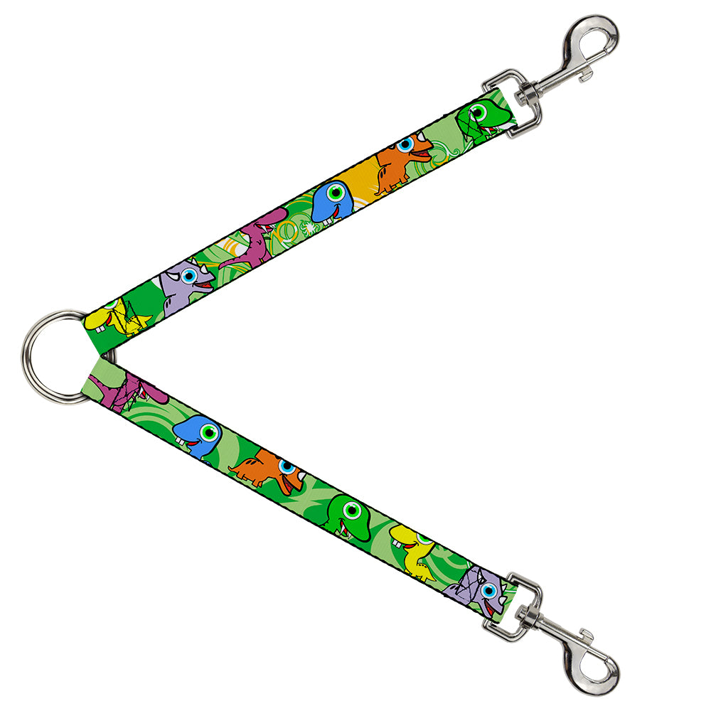 Dog Leash Splitter - Cute Dinosaurs Yellow/Green Dog Leash Splitters Buckle-Down   