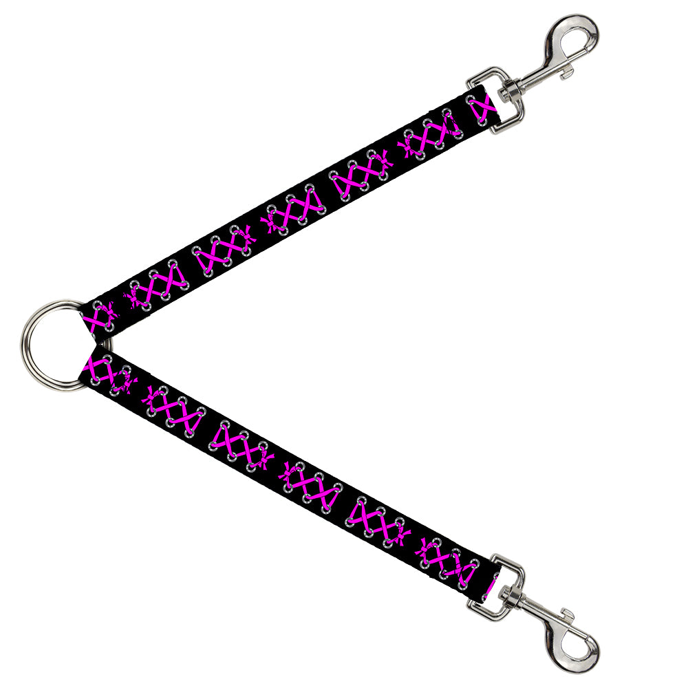 Dog Leash Splitter - Corset Lace Up Black/Fuchsia Dog Leash Splitters Buckle-Down   
