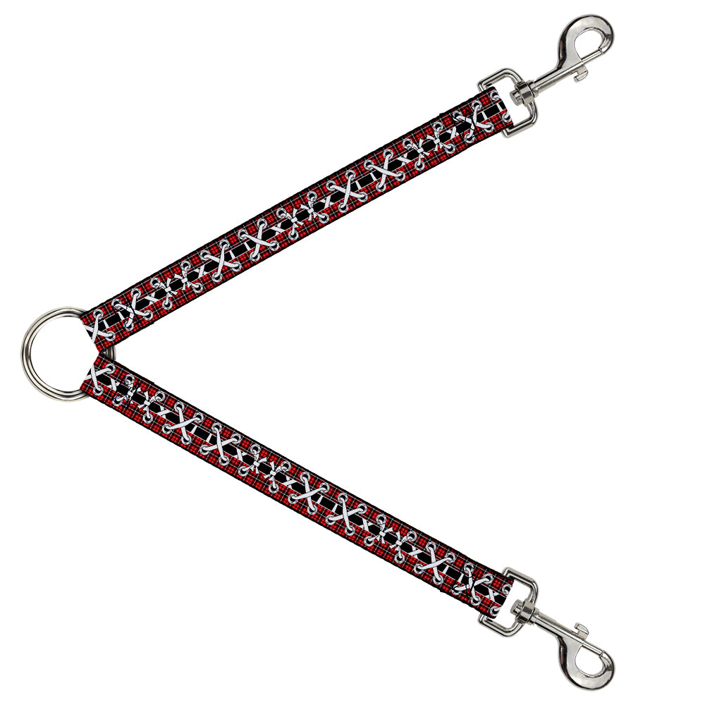 Dog Leash Splitter - Corset Lace Up Red Plaid/Black Dog Leash Splitters Buckle-Down   
