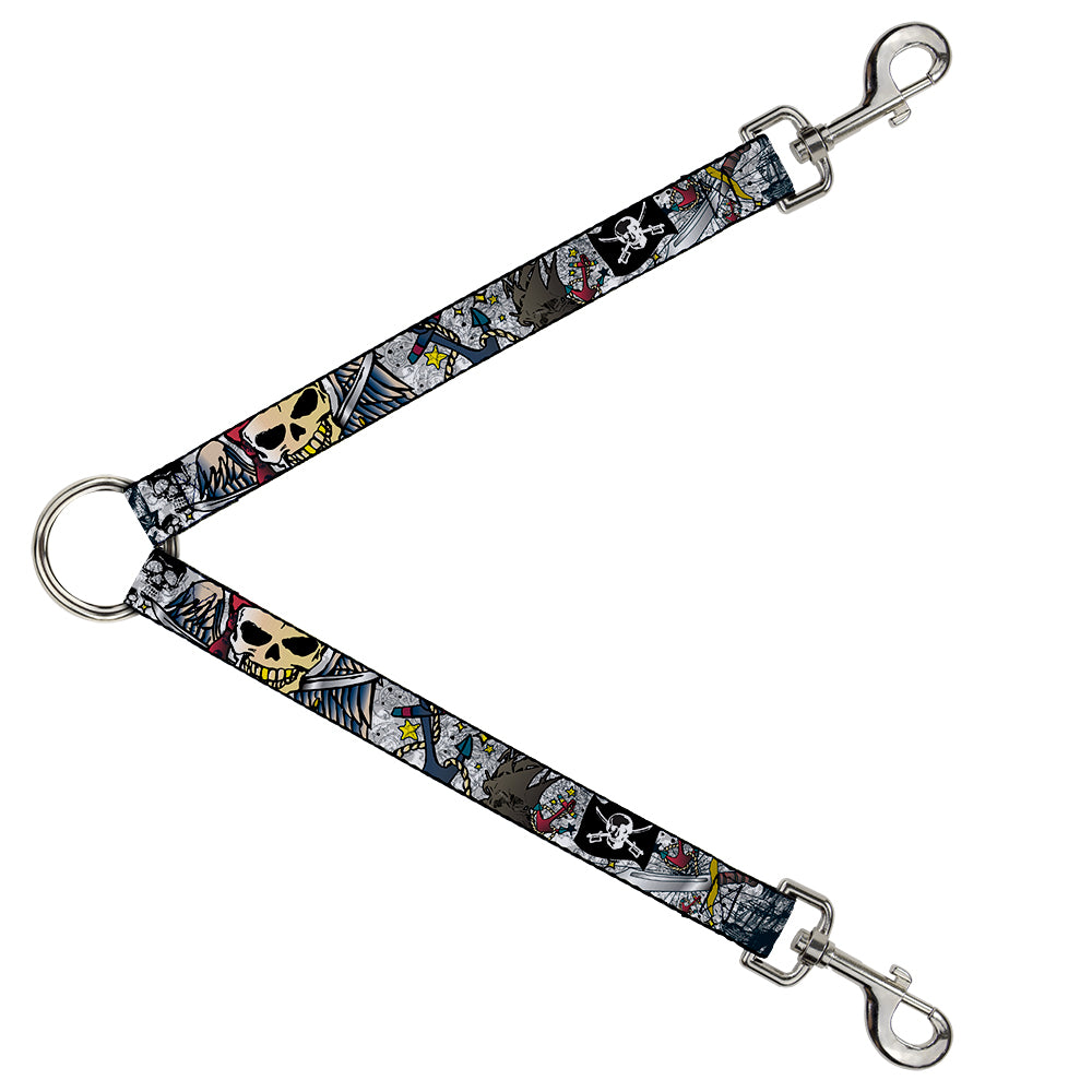Dog Leash Splitter - Dead Men Tell No Tales CLOSE-UP White Dog Leash Splitters Buckle-Down   