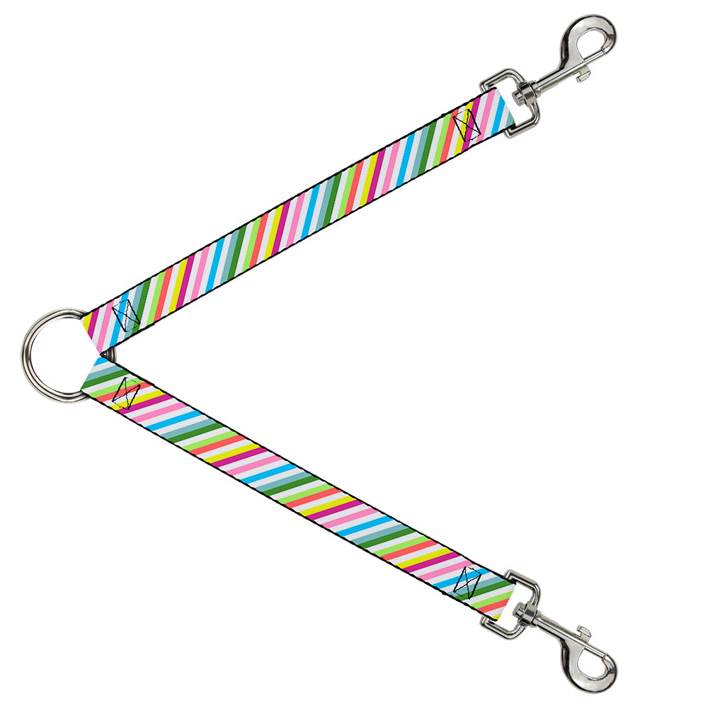 Dog Leash Splitter - Diagonal Stripes White/Multi Color Dog Leash Splitters Buckle-Down   