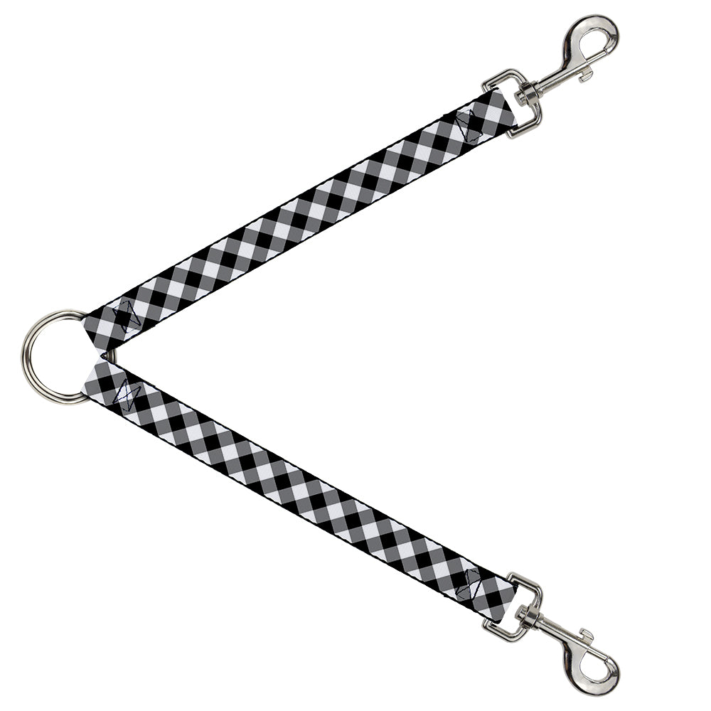 Dog Leash Splitter - Diagonal Buffalo Plaid Black/White Dog Leash Splitters Buckle-Down   