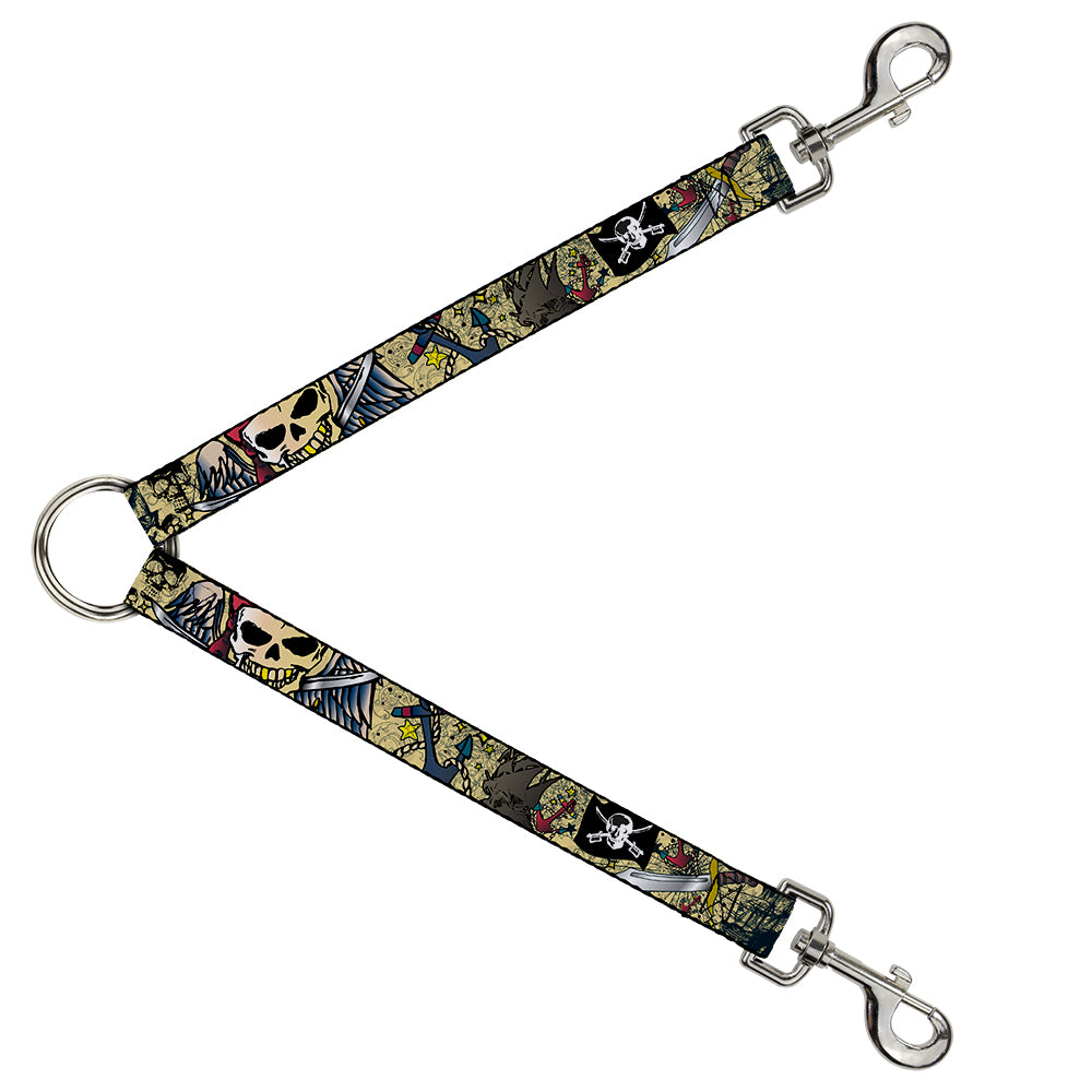 Dog Leash Splitter - Dead Men Tell No Tales CLOSE-UP Tan Dog Leash Splitters Buckle-Down   