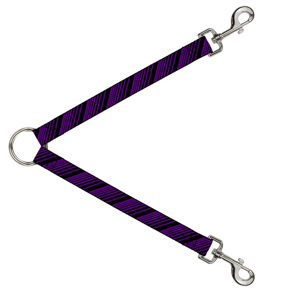 Dog Leash Splitter - Diagonal Stripes Black/Purple Dog Leash Splitters Buckle-Down   
