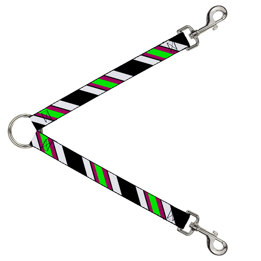 Dog Leash Splitter - Diagonal Stripes Black/White/Pink/Green Dog Leash Splitters Buckle-Down   