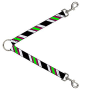 Dog Leash Splitter - Diagonal Stripes Black/White/Pink/Green Dog Leash Splitters Buckle-Down   