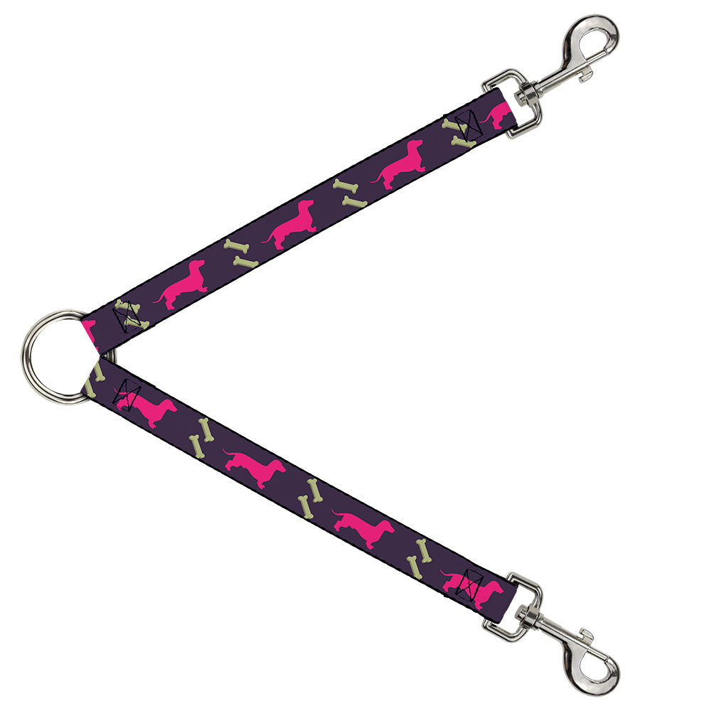 Dog Leash Splitter - Dachshunds & Bones Purple/Fuchsia/Green Dog Leash Splitters Buckle-Down   