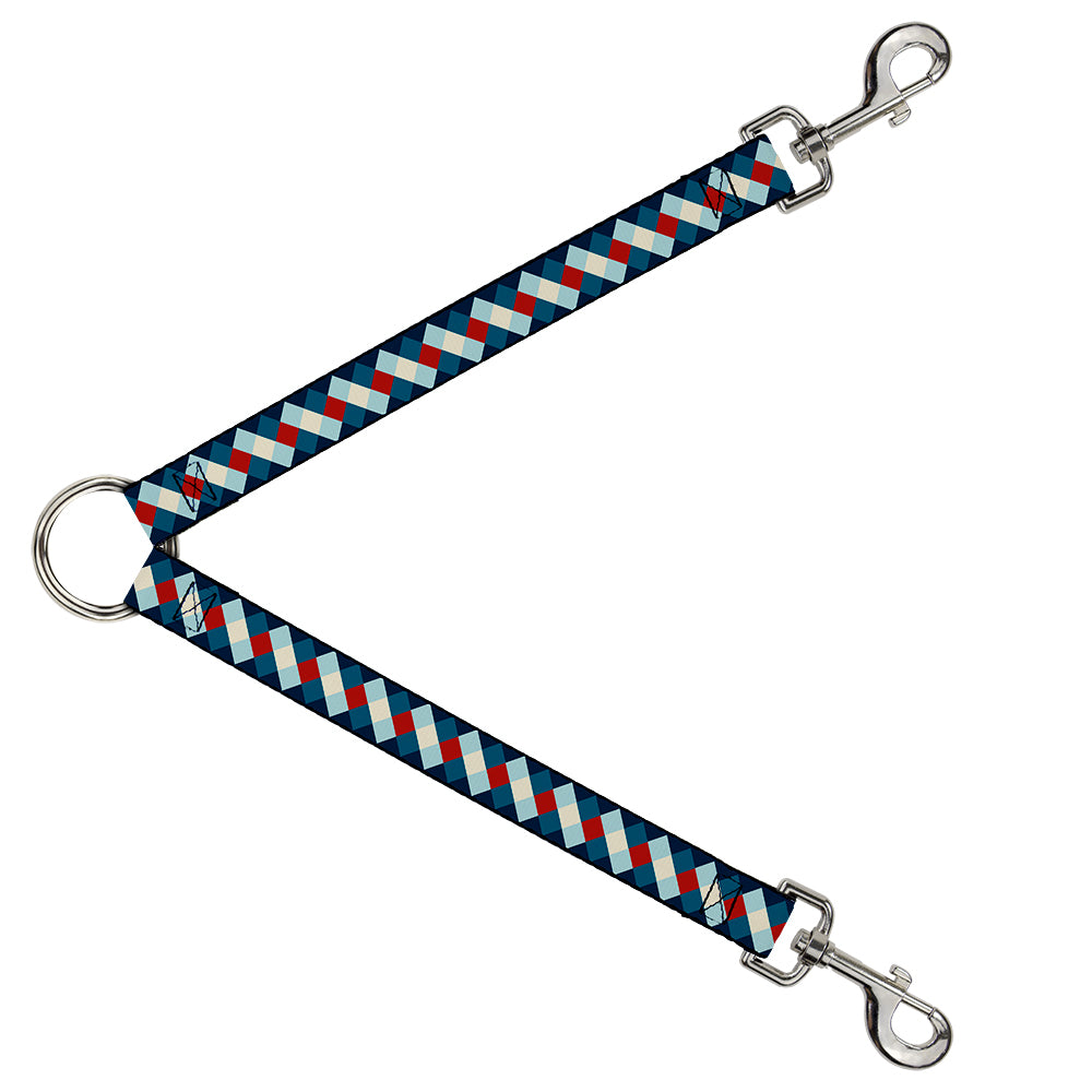 Dog Leash Splitter - Diamond Plaid Blues/Khaki/Red Dog Leash Splitters Buckle-Down   