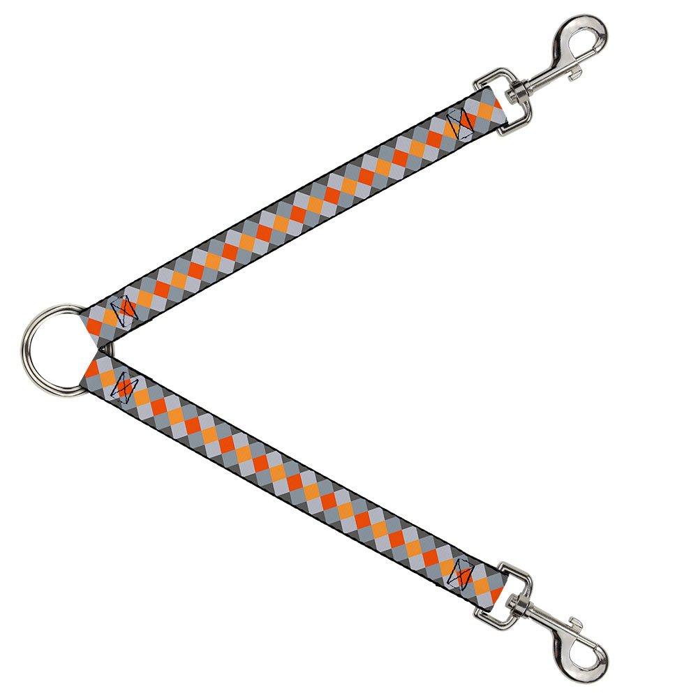 Dog Leash Splitter - Diamond Plaid Grays/Orange Dog Leash Splitters Buckle-Down   