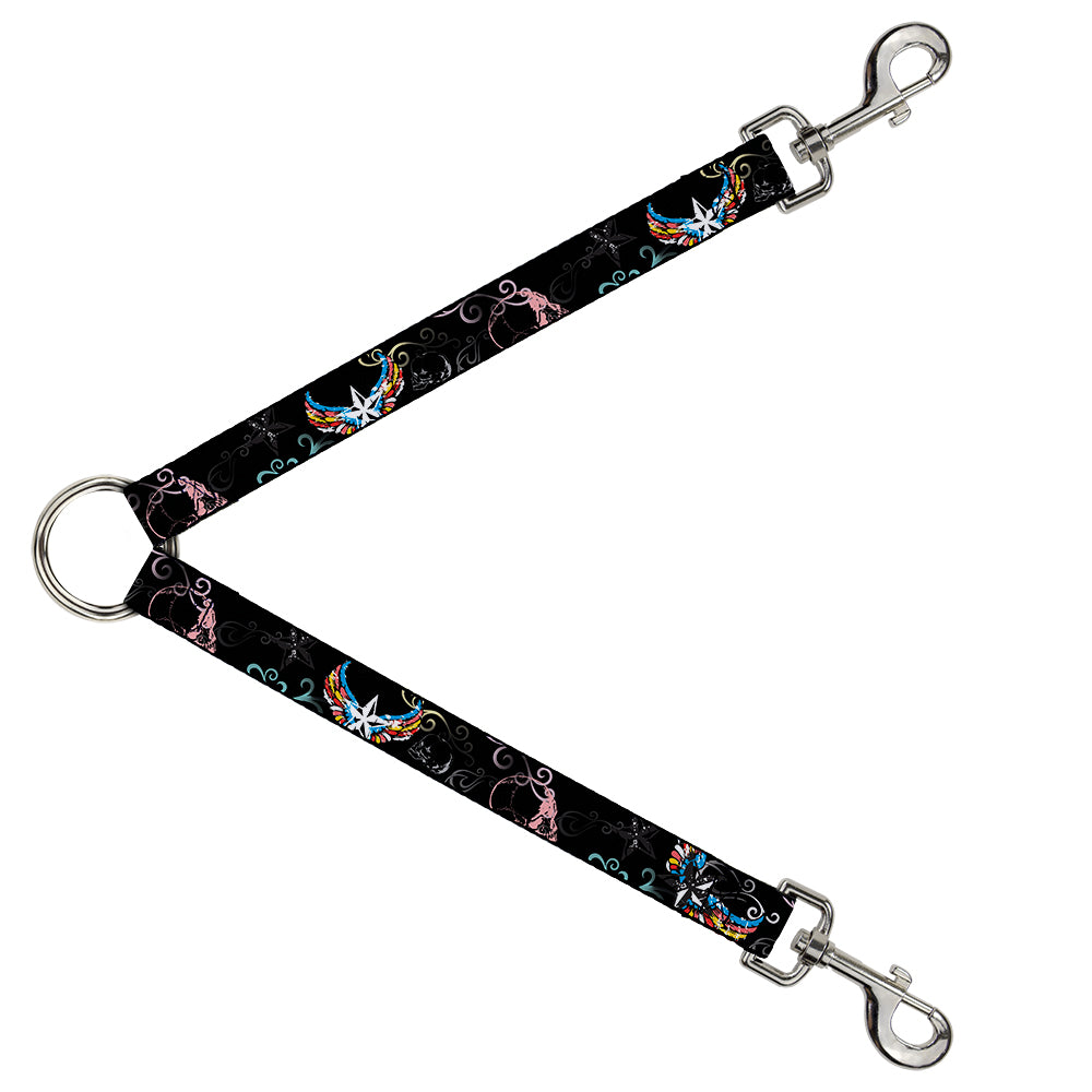 Dog Leash Splitter - Die Hard Skulls & Stars2 Black/Multi Color Dog Leash Splitters Buckle-Down   