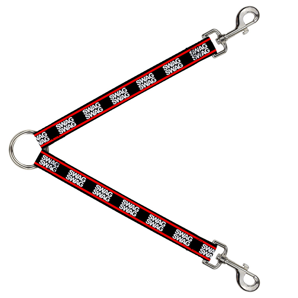 Dog Leash Splitter - Double SWAG Black/White/Red Stripe Dog Leash Splitters Buckle-Down   