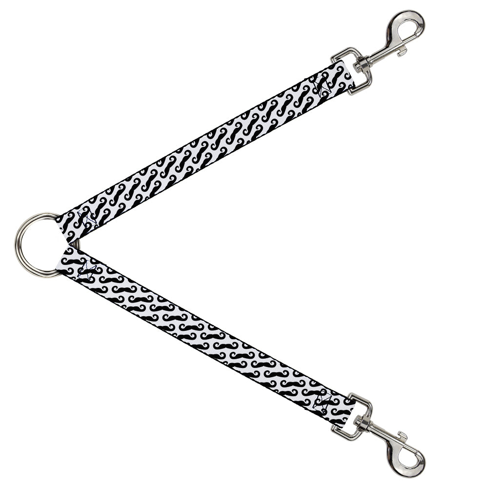 Dog Leash Splitter - Diagonal Handlebar Mustaches White/Black Dog Leash Splitters Buckle-Down   