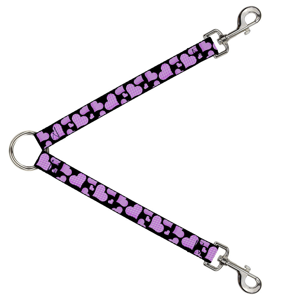 Dog Leash Splitter - Eighties Hearts Black/Fuchsia/White Dog Leash Splitters Buckle-Down   