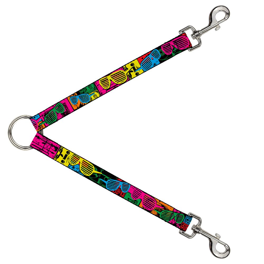 Dog Leash Splitter - Eighties Shades Tapes Black/Neon Dog Leash Splitters Buckle-Down   