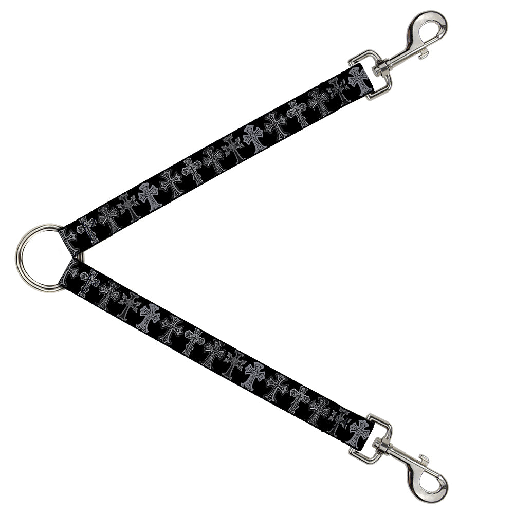 Dog Leash Splitter - Elegant Crosses Black/Grays Dog Leash Splitters Buckle-Down   