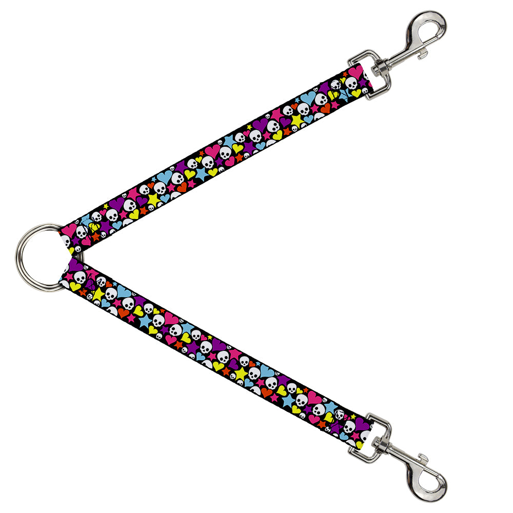 Dog Leash Splitter - Funky Skulls Hearts & Stars Black/Multi Color Dog Leash Splitters Buckle-Down   