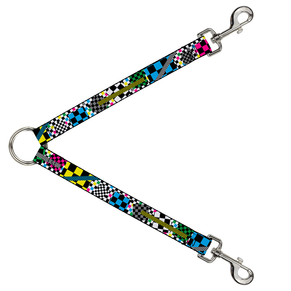 Dog Leash Splitter - Funky Checkers Black/White/Neon Dog Leash Splitters Buckle-Down   